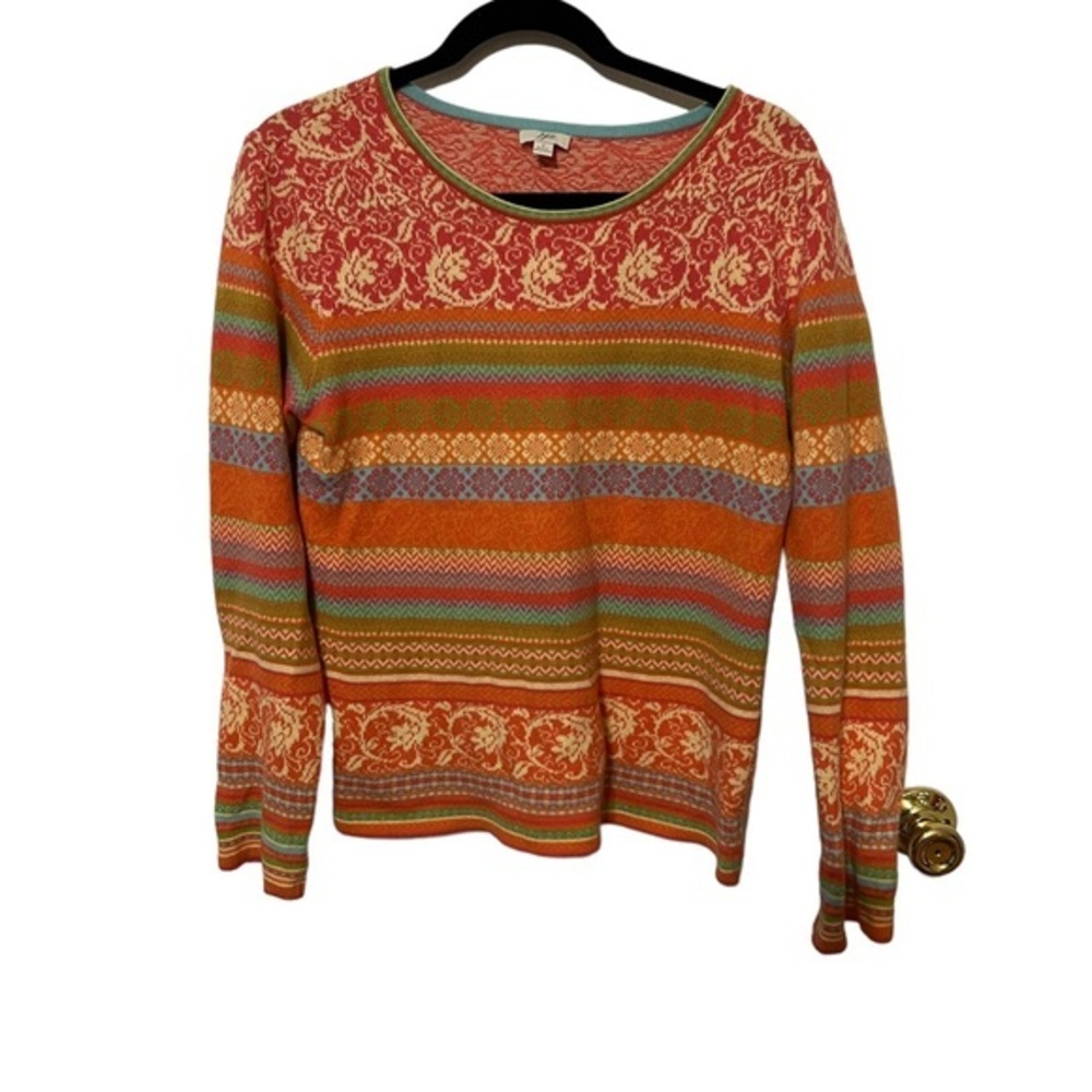 J. Jill Multi Color Striped Sweater Fair Isle Angora rabbit hair blend size S